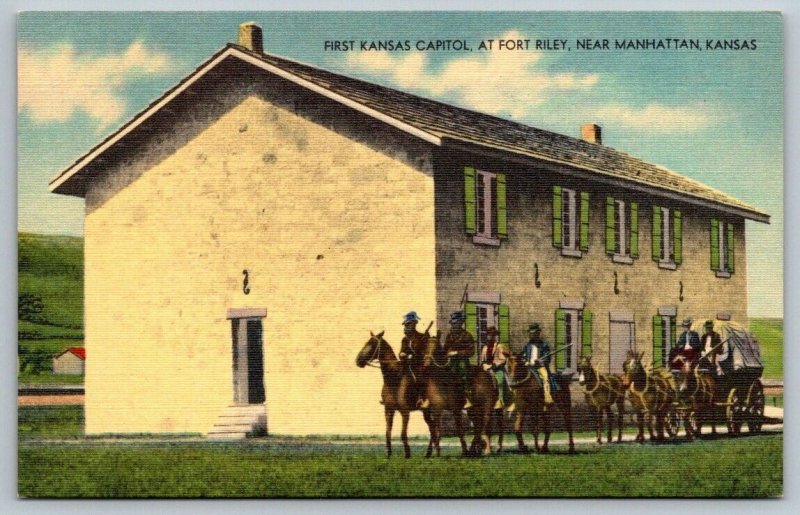 Vintage Kansas Postcard - US Army  Fort Riley   First Capitol of Kansas