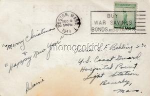 1943 SIGNED DELAINE USED RPPC POSTCARD SHERRY De LAINE TO COAST GUARD SAILOR