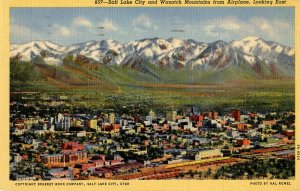 UT - Salt Lake City. Bird's Eye View with Wasatch Mountains