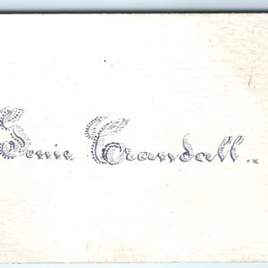 c1880s Genie Crandall Name Calling Trade Card Simple Handmade Calligraphy C1