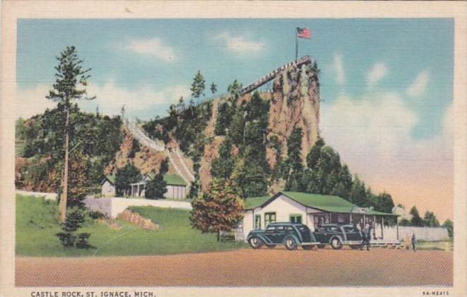 Michigan St Ignace Castle Rock 1936 Curteich