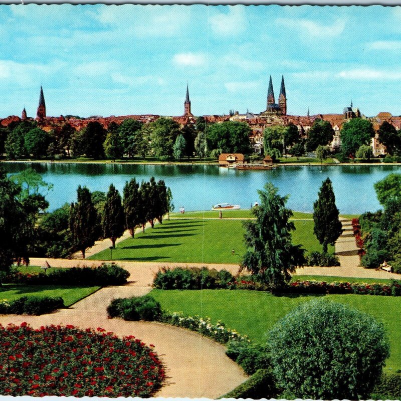 c1960s Lubeck, Germany Cityscape Aerial View Wakenitz River Chrome 4x6 PC M21