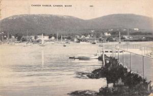 Camden Maine scenic view Camden Harbor boats ships antique pc Z22401