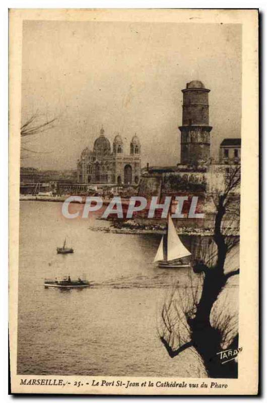 Postcard Marseille Old Port St John and the Cathedral seen Pharo