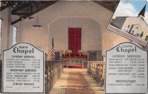 FORT RILEY KANSAS US ARMY CHAPEL OF CRTC~SCHEDULE OF SERVICES POSTCARD 1940s