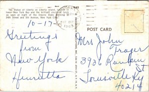 Statue Of Liberty Empire State Building New York City NY Chrome Cancel Postcard 