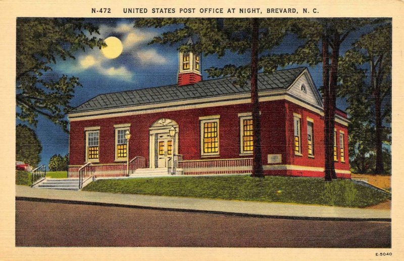 BREVARD NC North Carolina POST OFFICE Day & NightFull Moon 2 c1940s Postcards