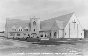 Webster City Iowa~St Pauls Lutheran Church~Sign in Yard~Cross Displays~'50s RPPC