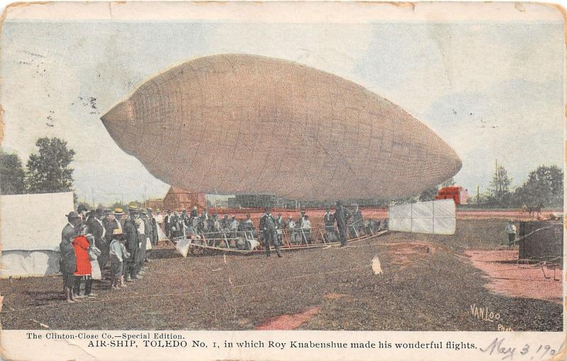 F6/ Toledo Ohio Postcard 1906 Airship Blimp Roy Knabenshue 