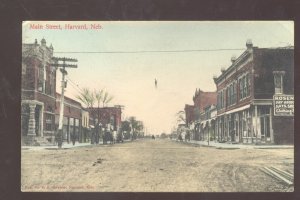 HARVARD NEBRASKA DOWNTOWN MAIN STREET SCENE STORES VINTAGE POSTCARD