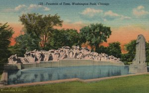 Vintage Postcard 1930's View Fountain of Time Washington Park Chicago Illinois
