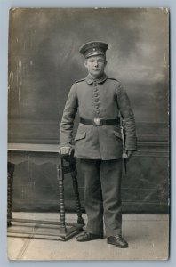 GERMAN WWI SOLDIER w/ DAGGER ANTIQUE REAL PHOTO POSTCARD RPPC