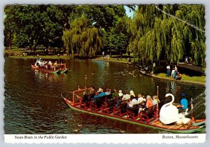 Swan Boats In The Public Gardens, Boston, Massachusetts, Chrome Postcard