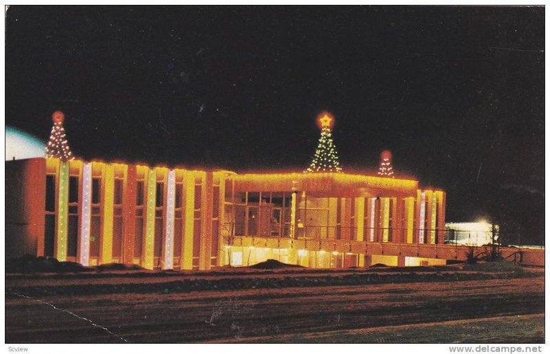 Hotel de Ville at night, Periode des fetes, Chibougamau, Quebec, Canada, PU-1989