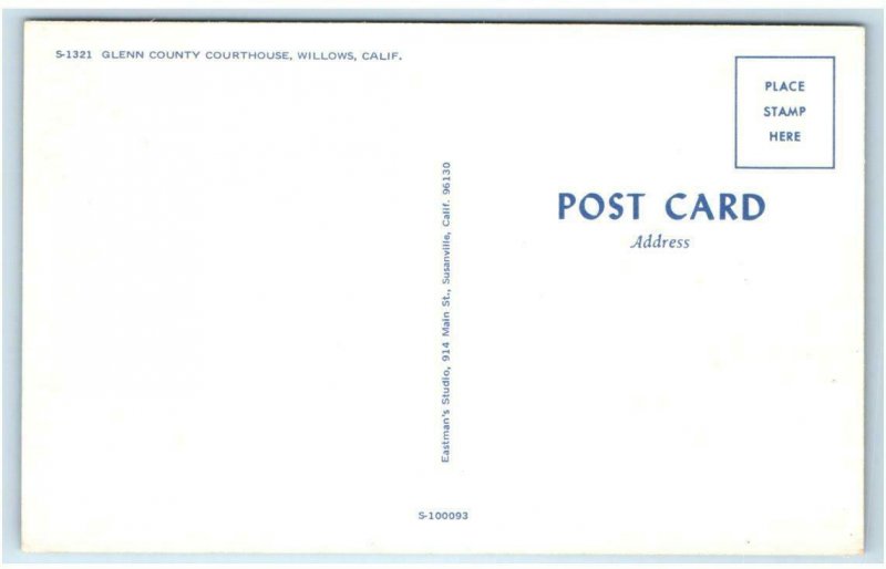 WILLOWS, CA California GLENN COUNTY COURT HOUSE c1960s Cars Postcard United States