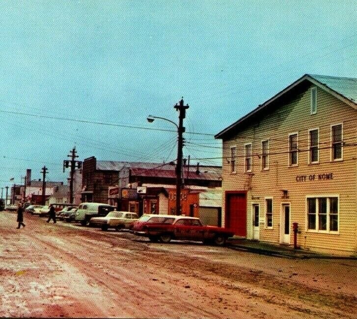 Main Street City Hall View Nome Alaska AK Cars UNP 1960s Vtg Chrome