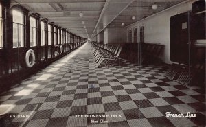 FRENCH LINE~SS PARIS~FIRST CLASS-PROMENADE DECK~1936 PHOTO POSTCARD STRANGE MSG