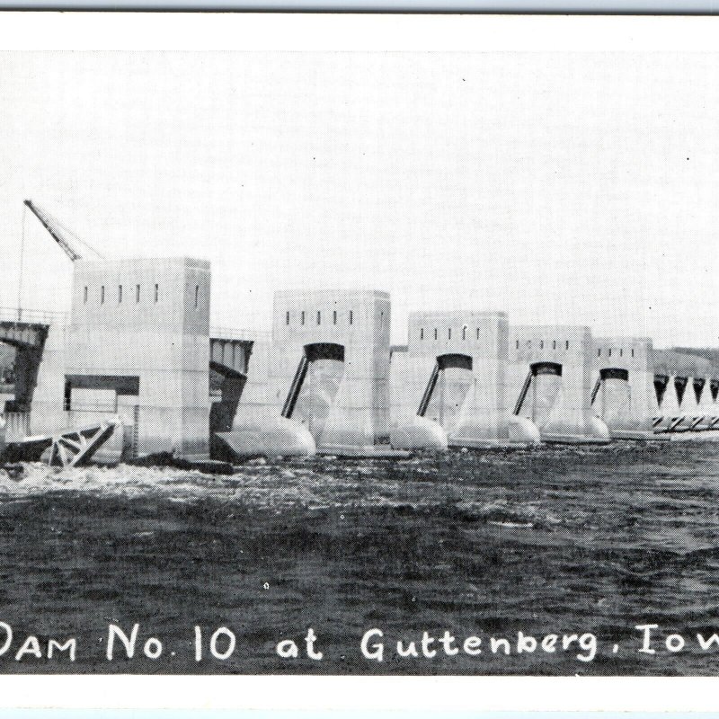 c1950s Guttenberg, IA RPPC US Lock & Dam No. 10 Upper Mississippi River PC A110