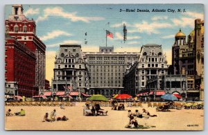 Atlantic City New Jersey~Hotel Dennis From Beach~Flag~1946 Linen Postcard