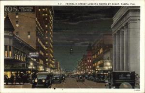 Tampa FL Franklin Street at Night c1920 Postcard