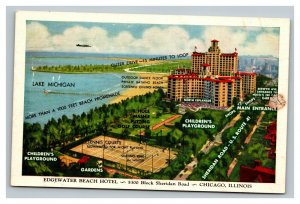 Vintage 1930's Advertising Postcard Edgewater Beach Hotel Chicago Illinois