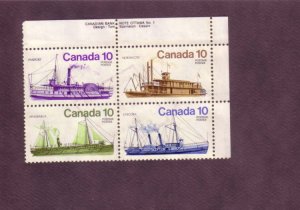 Canada, Inscription Block of Four, Used, Ships, 10 Cent, Scott #701-03