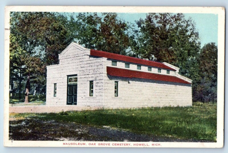 Howell Michigan MI Postcard Mausoleum Oak Grove Cemetery Building Exterior 1918