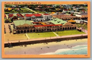 Postcard Virginia Beach VA c1940s Casino At 15th Street Aerial View Linen Unused