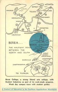 Postcard Kentucky Berea Boone Tavern College Hotel 1950s Map 23-4191