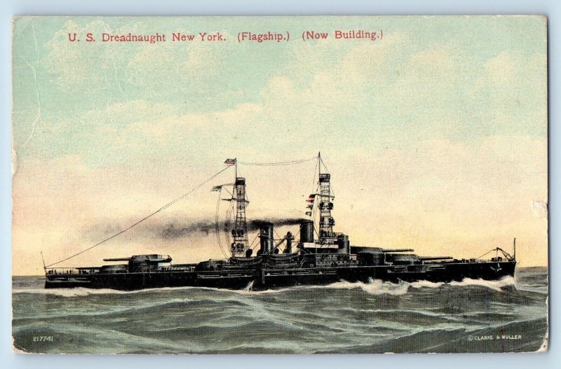 New York NY Postcard US Dreadnaught Flagship Now Building c1914 Vintage Antique