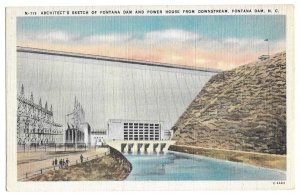 Architect's Sketch of Fontana Dam & Power House from Downstream, North Carolina