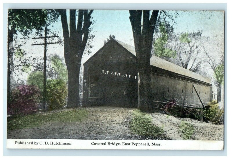 c1910 Covered Bridge East Pepperell Massachusetts MA Posted Antique Postcard 