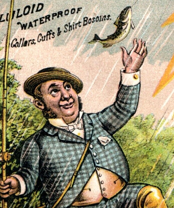1880s Celluloid Waterproof Linen Storm Lightening Man Fly Fishing F171