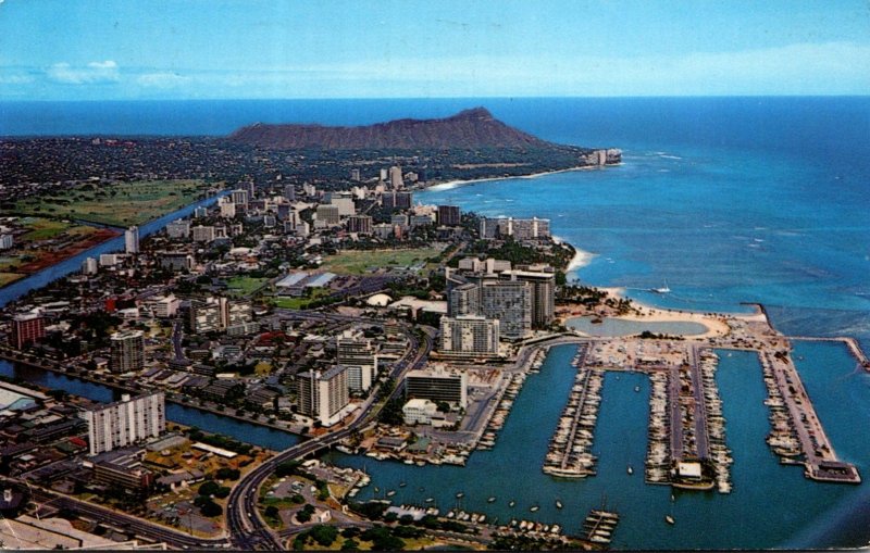 Hawaii Waikiki Beach & Diamond Head Aerial View 1971