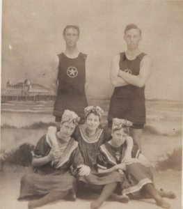 RPPC Pretty Girls Bathing Beauties Men In Swimsuits Real Photo Postcard Studio