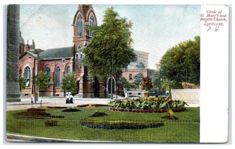 Early 1900s Circle of St. Mary's and Baptist Church, Syracuse, NY Postcard