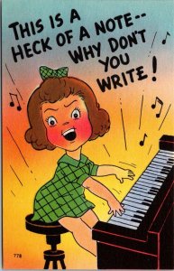Humour Girl Playing Piano This Is A Heck Of A Note Why Don't You Write