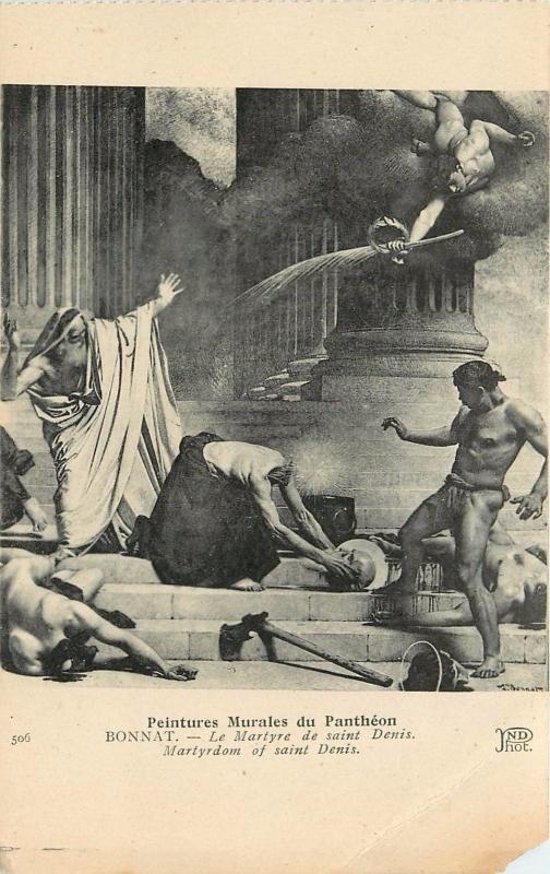 Peintures Murales du Pantheon Martyrdom of St. Denis Bonnat France Postcard