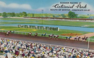 Centennial Park Horse Racing Littleton CO Thoroughbred Track Park postcard H174 