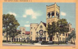 SPARTANBURG, SC South Carolina     FIRST BAPTIST CHURCH     c1940's Postcard