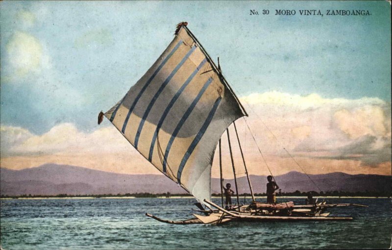Zamboanga Philippines Moro Vinta Fishing Boat c1910 Vintage Postcard