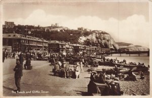 Vintage Real Photo Postcard The Beach and Cliffs Dover England 1907-15