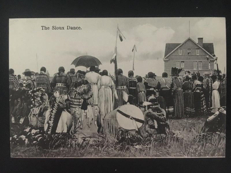 Mint 1907 Real Picture Postcard Native American Indian Sioux Dance Group outside