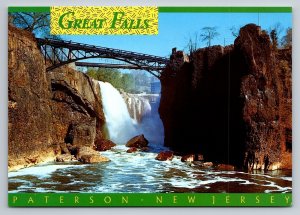 Great Falls Patterson New Jersey Vintage Unposted Postcard Bridge Waterfalls