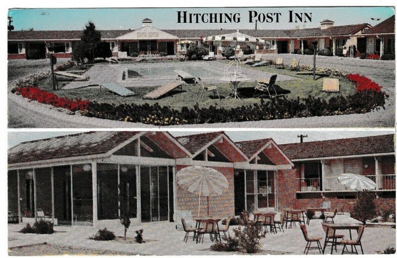 Hitching Post Inn Motor Hotel, Cheyenne, Wyoming, 1964 Chrome Splitview Postcard 