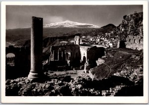 Taormina Panorama dal Teatro Greco-Romano Italy Real Photo RPPC Postcard