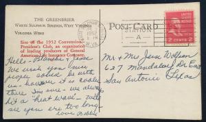 Postcard Used The Greenbrier White Sulphuric Springs WV LB
