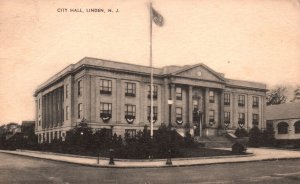 Vintage Postcard 1948 City Hall Historic Building Landmark Linden New Jersey NJ