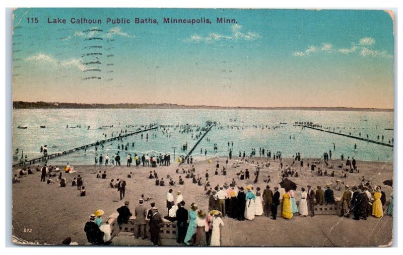 1914 Lake Calhoun Public Baths, Minneapolis, MN Postcard