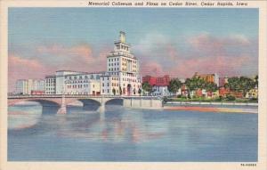 Iowa Cedar Rapids Memorial Coliseum and Plaza On Cedar River Curteich